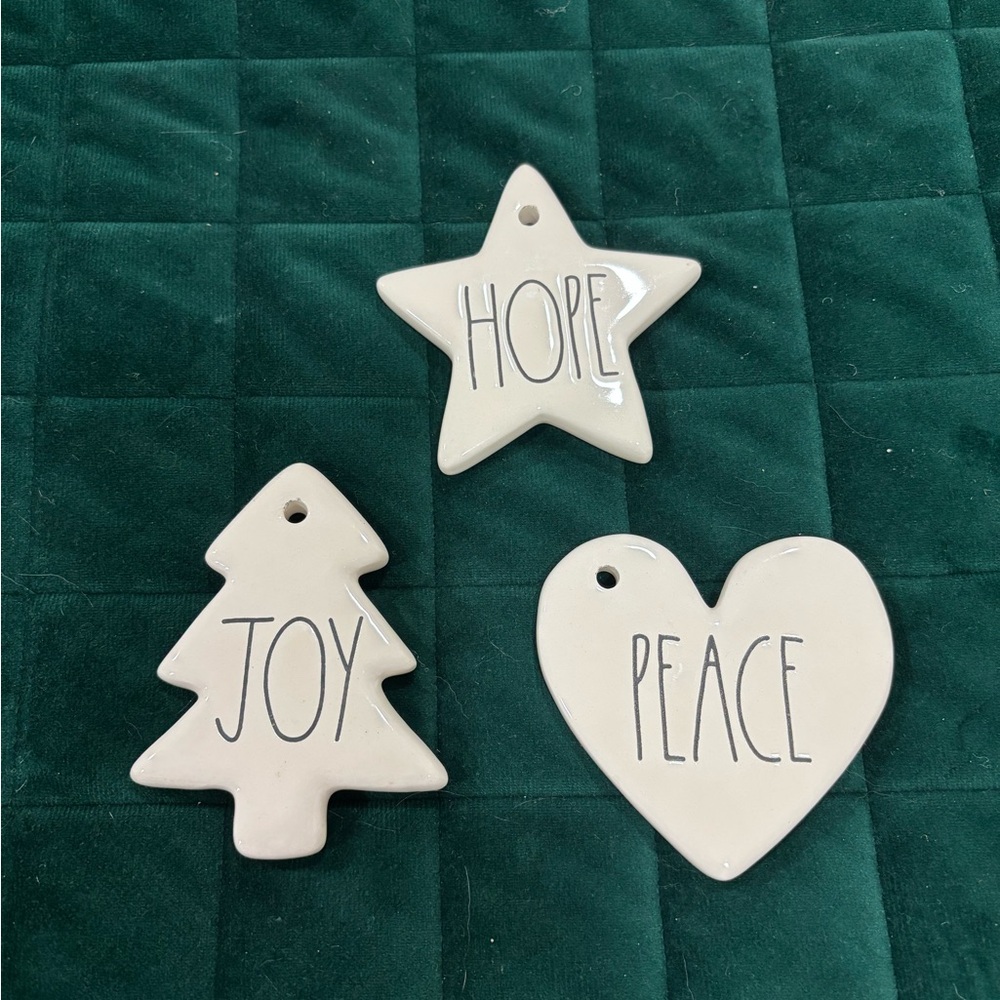 Rae Dunn Artisan Collection Ceramic Ornament Set of 3 - Joy, Hope, Peace